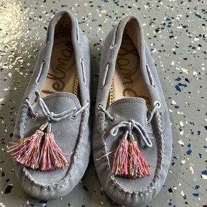 Blue gray moccasin shoes